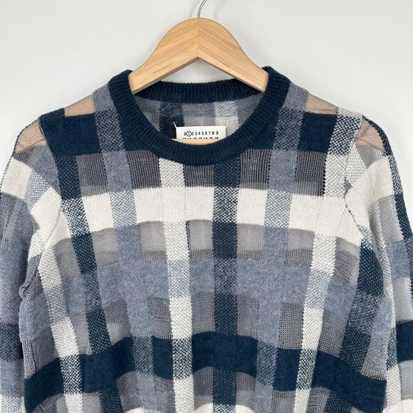 Maison Martin Margiela Plaid Crewneck Sweater Wool Alpaca Blend Open Knit - Picture 2 of 11